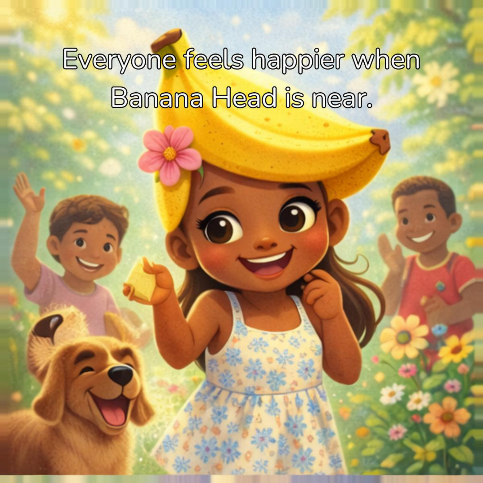 Banana Head with friends and a happy dog